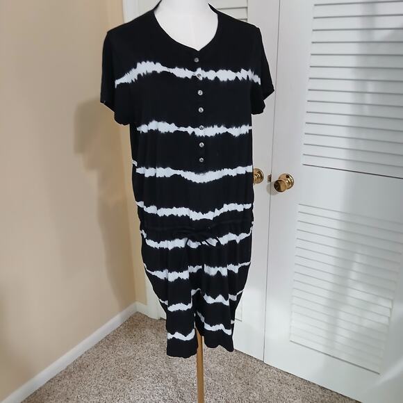 American Living XL black and white striped shorts romper 100% cotton drawstring - Picture 6 of 13